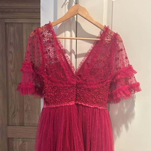 ❌❌SOLD❌❌NWT NEEDLE & THREAD Maybelle Embellished Tulle Fit-&-Flare Dress red 4 - Picture 10 of 13